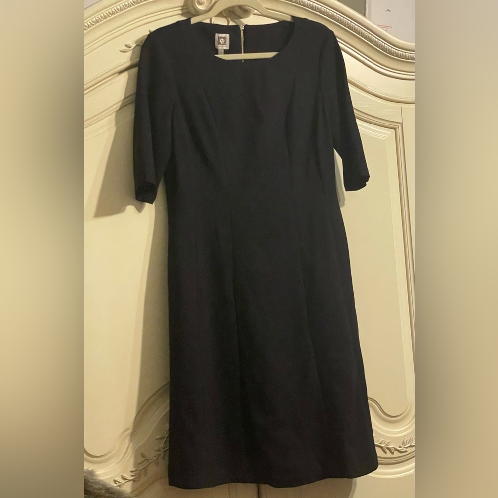 Anne Klein Black Sheath Dress 3/4 Sleeve Crew Neck